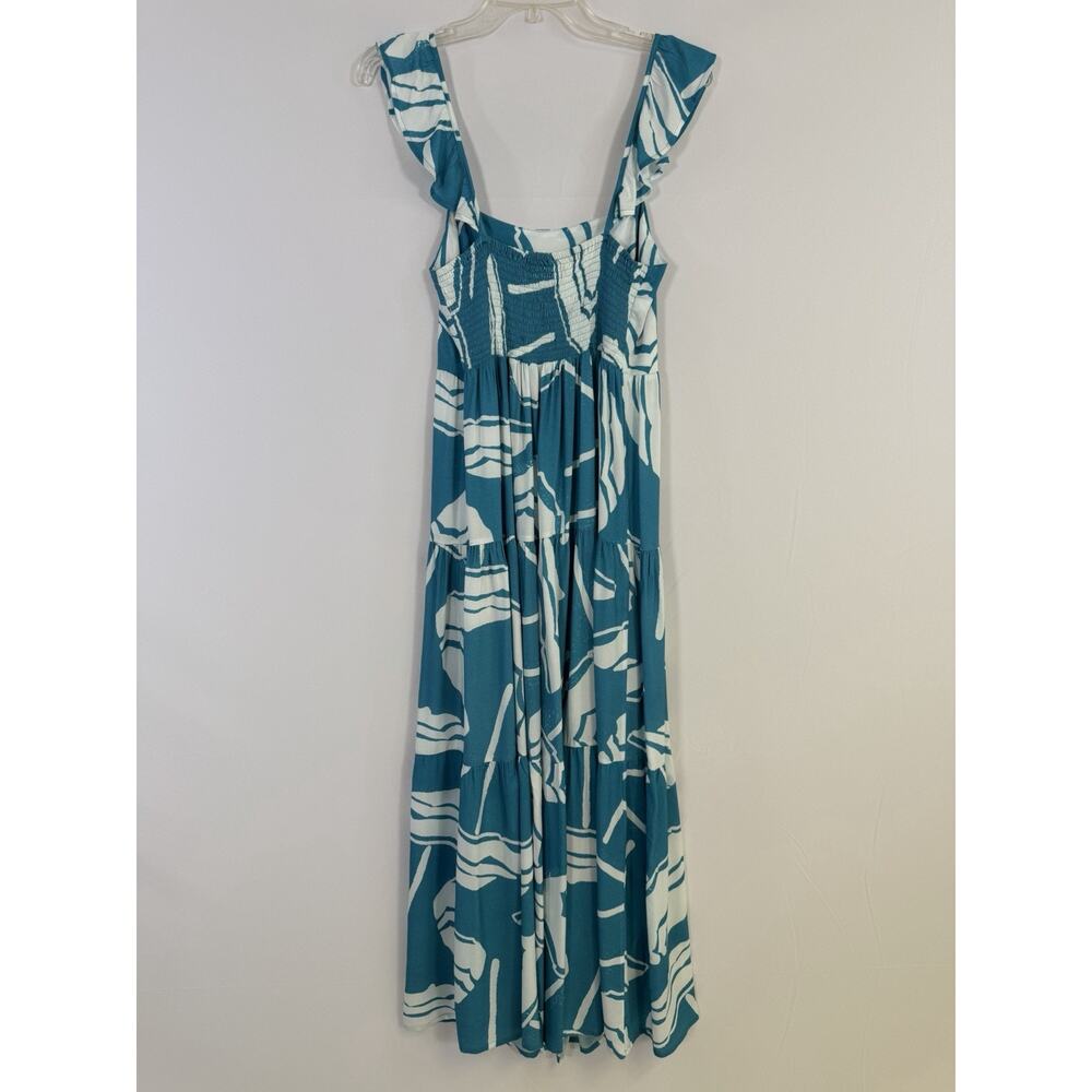 Kenny Flowers Limited Edition Tiered Maxi Dress Teal Women’s M Resort Vacation - Picture 2 of 10